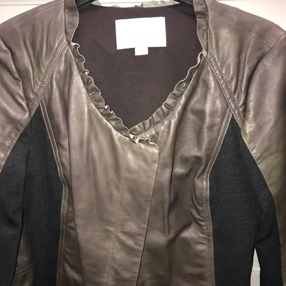 HINGE Ruffle Neck Leather Jacket Small - Picture 7 of 8